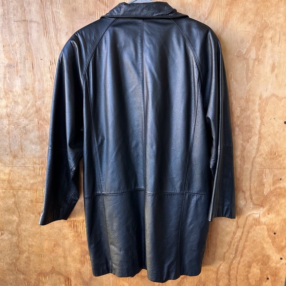 Pelle Vintage Black Leather Longline Button Down Jacket Coat - Picture 3 of 12